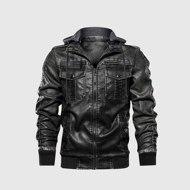 Outcast Lederjacke | Bikerjacke mit Kapuze | Motorrad-Jacke | Vielseitiger Look