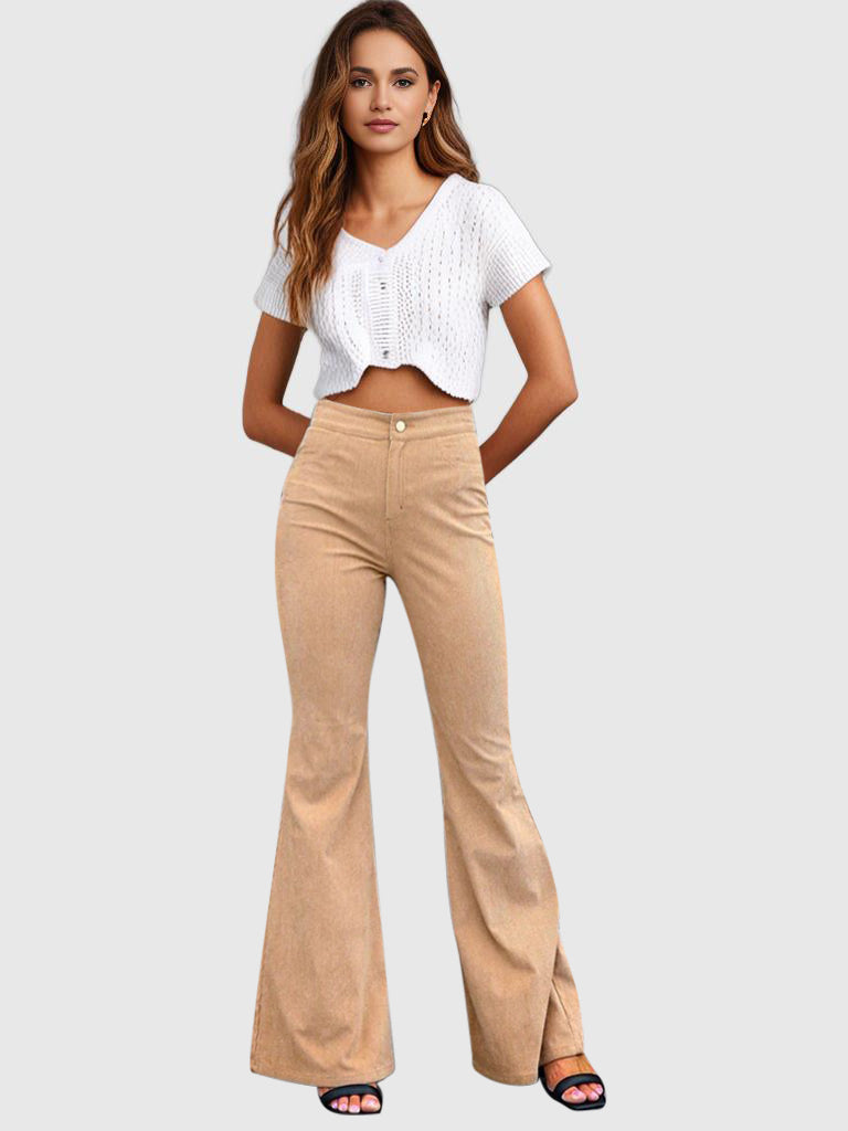 Pantalon évasé VelvetFlares pour femme | Tissu en velours côtelé confortable | Tendance et moulante | Parfait pour la vie quotidienne et les loisirs