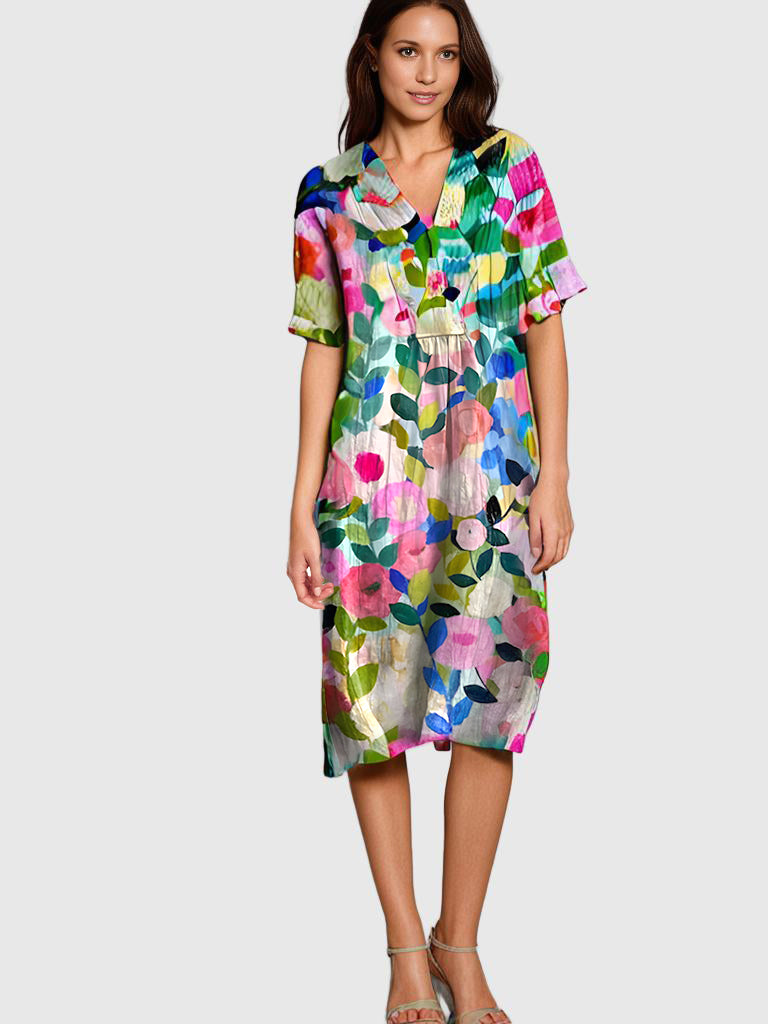 Robe décontractée Dominica Blütenzauber | Col en V | Conception florale | Parfait pour l'été et les loisirs