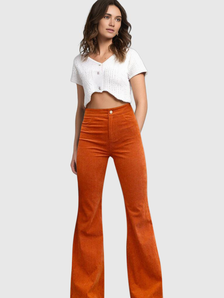 Pantalon évasé VelvetFlares pour femme | Tissu en velours côtelé confortable | Tendance et moulante | Parfait pour la vie quotidienne et les loisirs