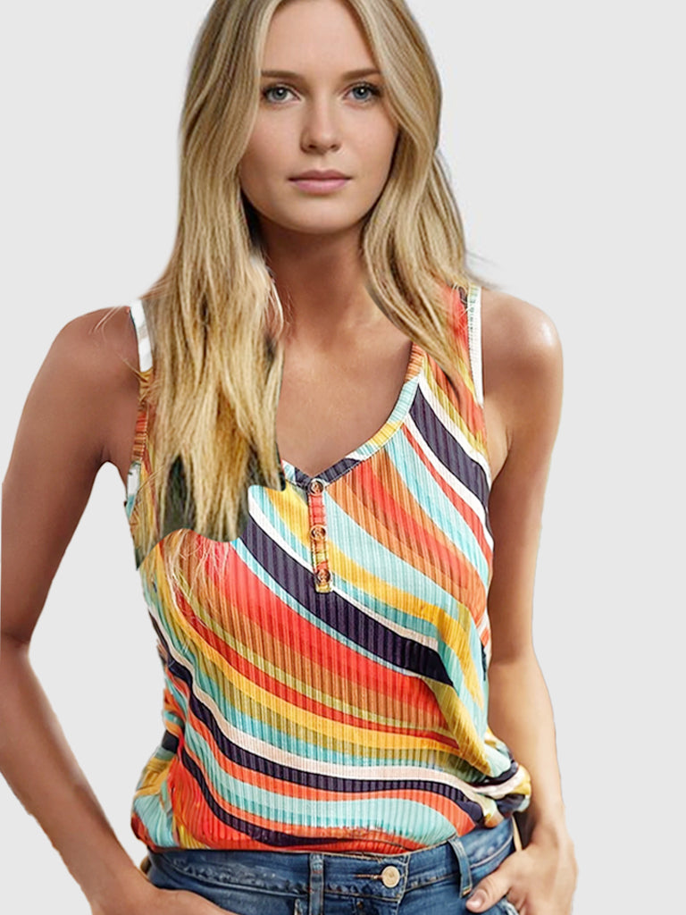 RainbowCharm sleeveless top | Colorful striped look | Lightweight &amp; stylish | Perfect for summer outfits