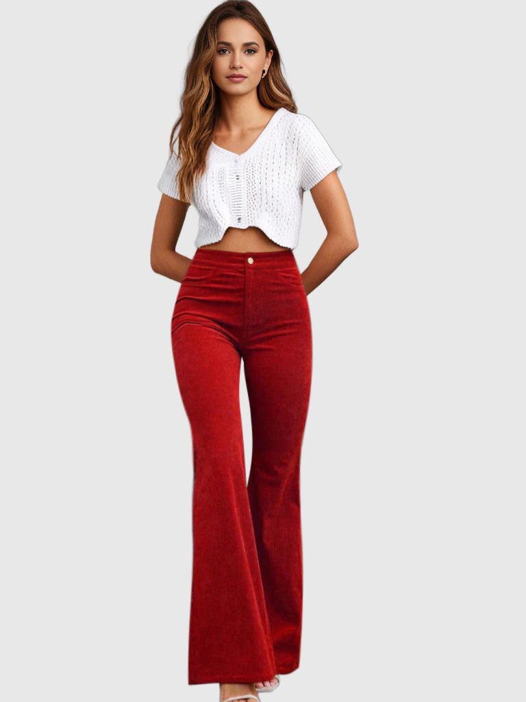 Pantalon évasé VelvetFlares pour femme | Tissu en velours côtelé confortable | Tendance et moulante | Parfait pour la vie quotidienne et les loisirs