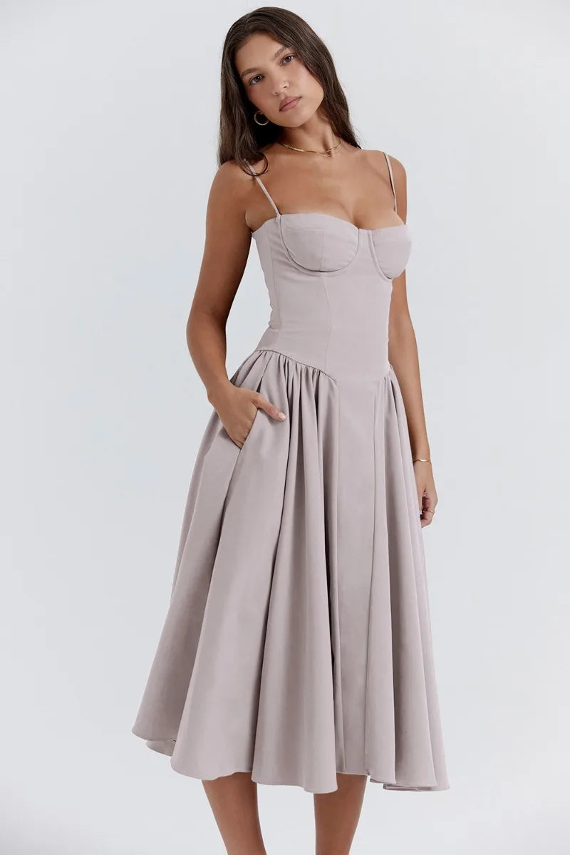 Velisra Sleeveless Corset Midi Dress | Figure-hugging &amp; Elegant | Perfect for special occasions 