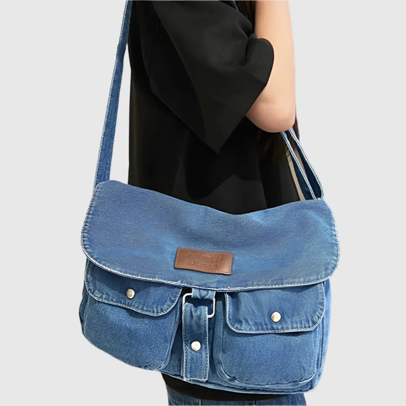 LuxeCross Denim Crossbody Bag | Spacious | Multifunctional | Trendy messenger bag with multiple pockets