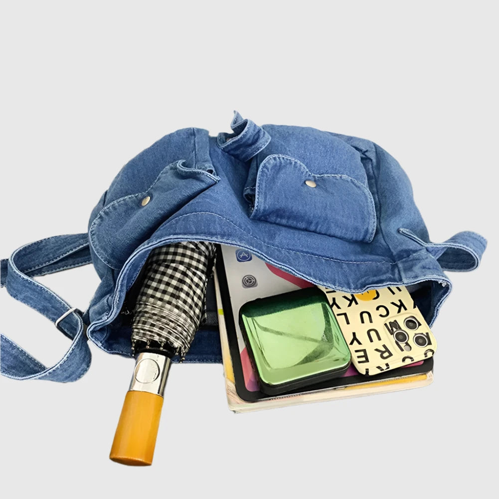 LuxeCross Denim Crossbody Bag | Spacious | Multifunctional | Trendy messenger bag with multiple pockets