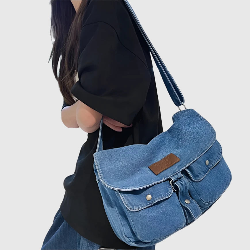 LuxeCross Denim Crossbody Bag | Spacious | Multifunctional | Trendy messenger bag with multiple pockets