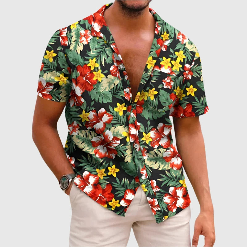 FloraLux Herrenhemd | Modernes Blumenmuster | Leicht & Stilvoll | Ideal für Freizeit und Urlaub