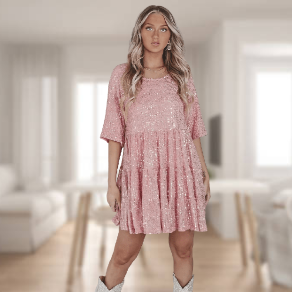 Robe de soirée glamour Glittera | Robe babydoll scintillante | Tenue de soirée élégante