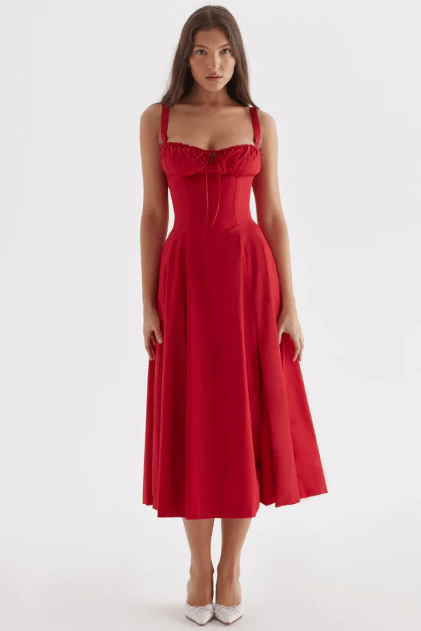 Robe corset mi-longue bustier BellaFleur | Robe d'été féminine | Fluide et moulant | Parfait pour les occasions spéciales