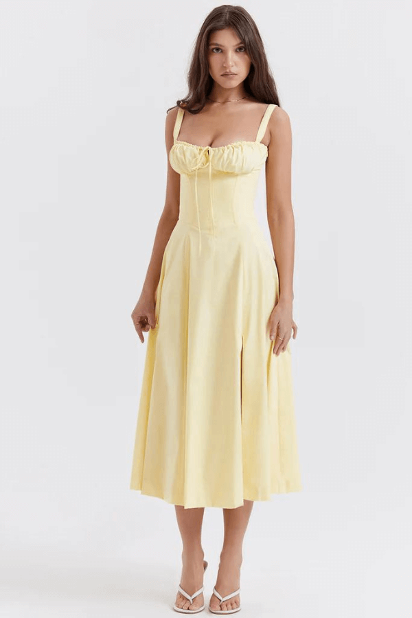 Robe corset mi-longue bustier BellaFleur | Robe d'été féminine | Fluide et moulant | Parfait pour les occasions spéciales