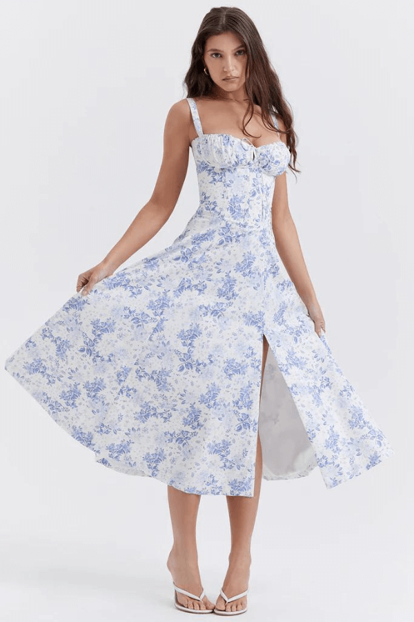 Robe corset mi-longue bustier BellaFleur | Robe d'été féminine | Fluide et moulant | Parfait pour les occasions spéciales