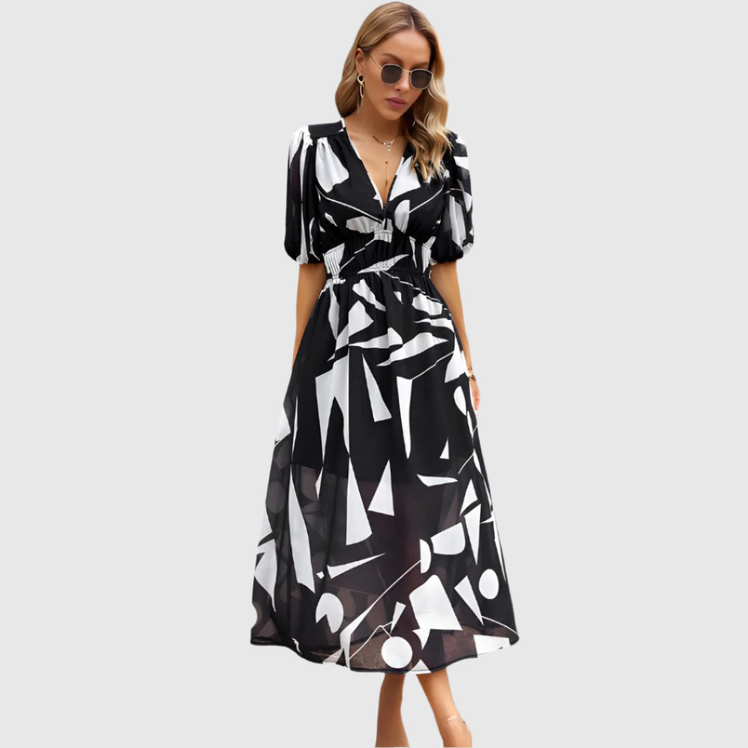 Robe élégante à col en V Dhalia | Coupe féminine | Aéré et confortable | Idéal pour l'été et les occasions