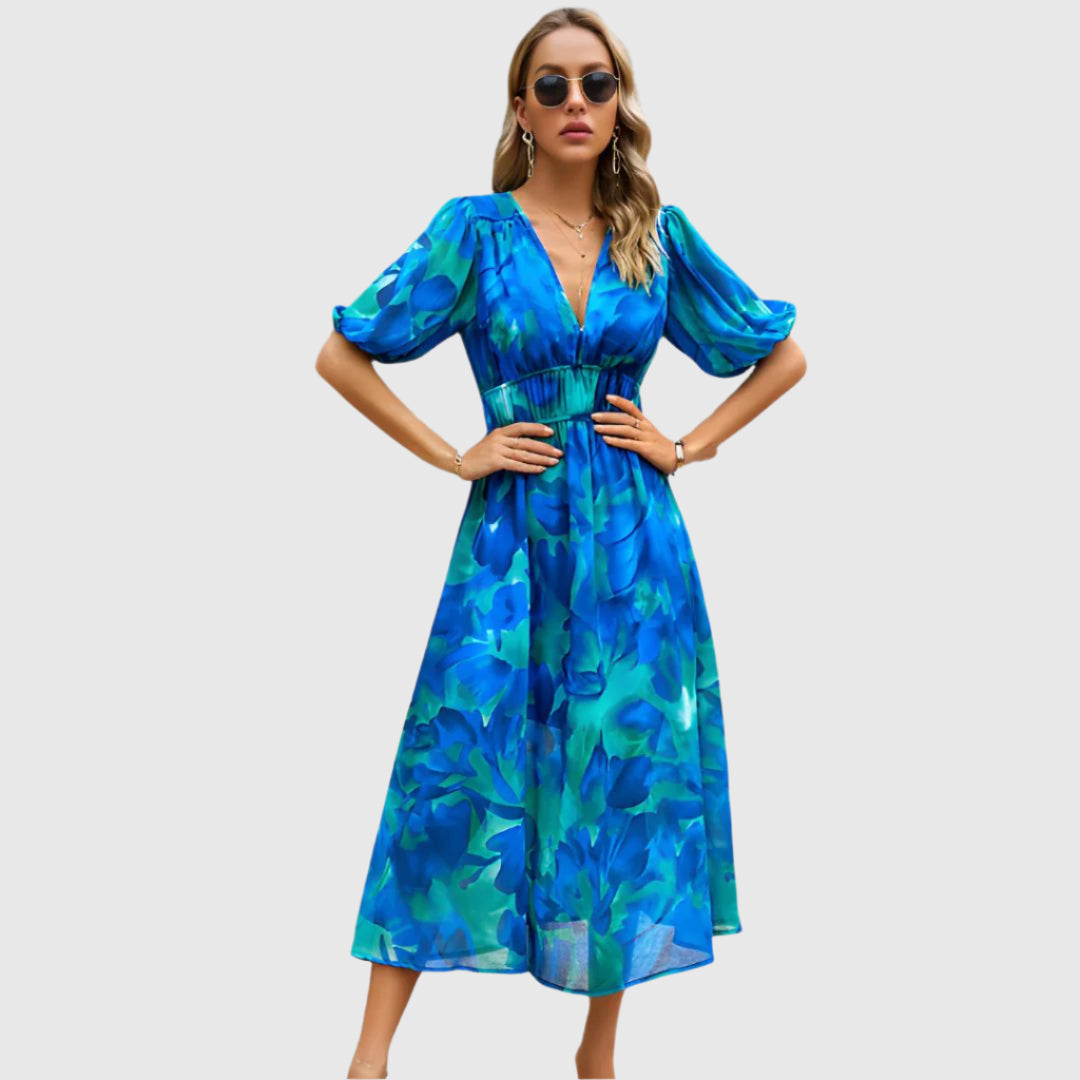 Robe élégante à col en V Dhalia | Coupe féminine | Aéré et confortable | Idéal pour l'été et les occasions