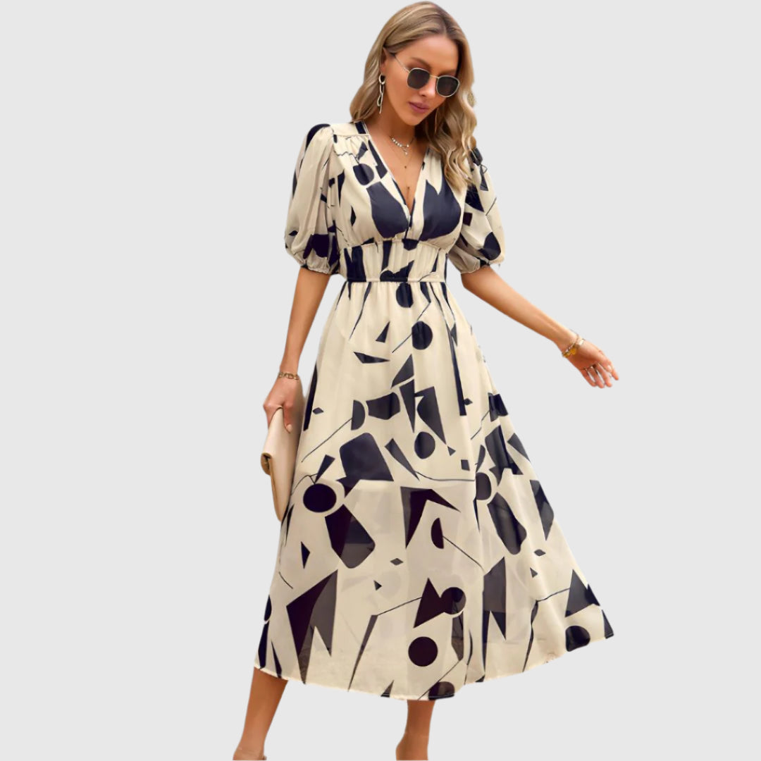 Robe élégante à col en V Dhalia | Coupe féminine | Aéré et confortable | Idéal pour l'été et les occasions