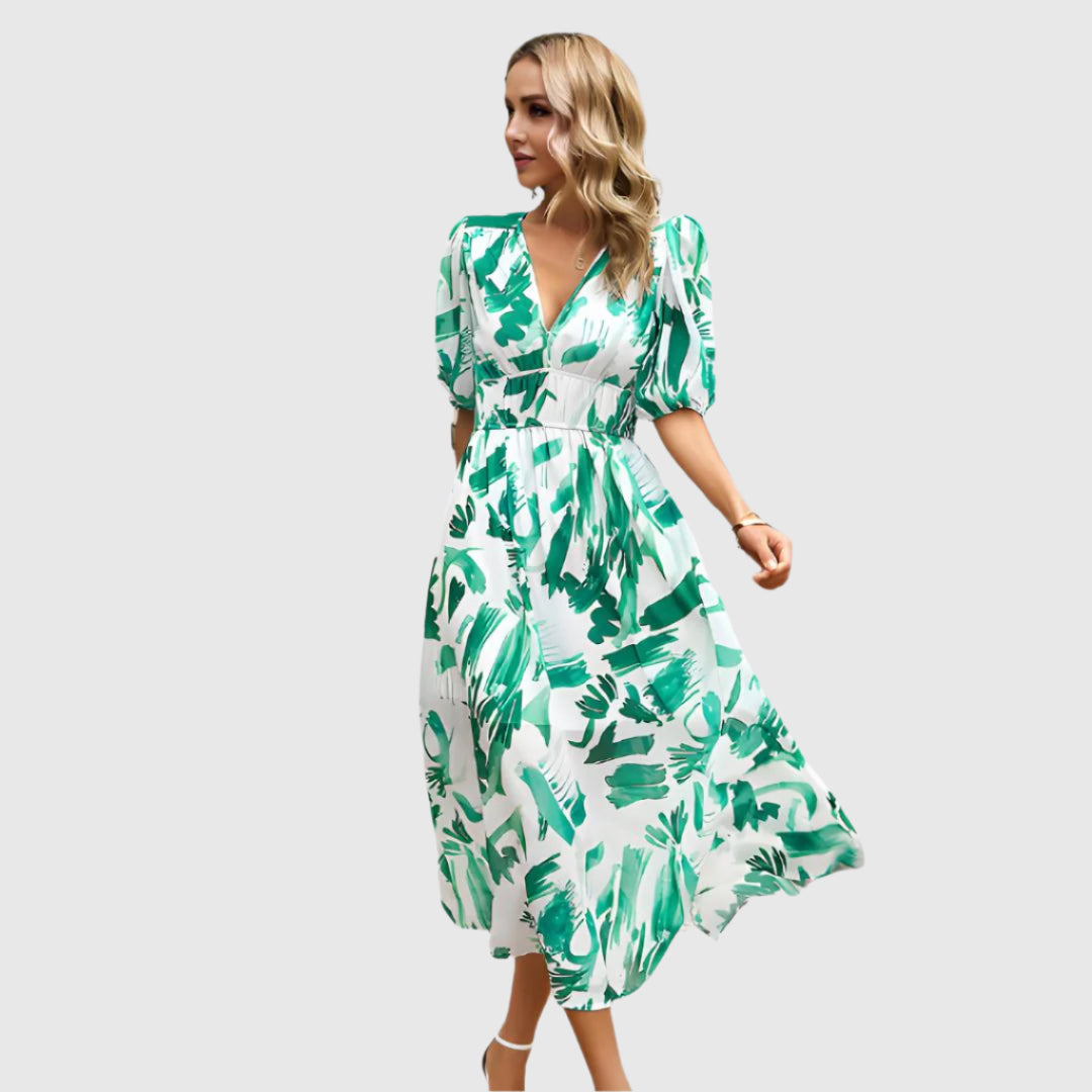 Robe élégante à col en V Dhalia | Coupe féminine | Aéré et confortable | Idéal pour l'été et les occasions