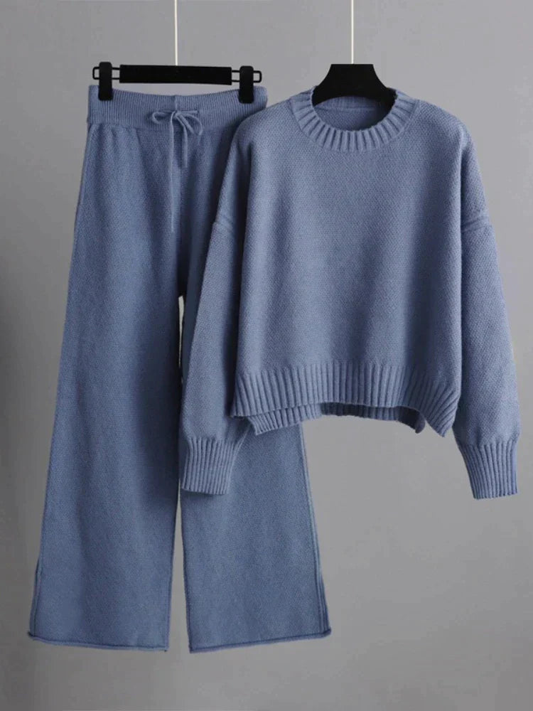 Ysolia Mélanie | Duo tricot d'hiver : Ensemble pull et pantalon large pour un confort ultime