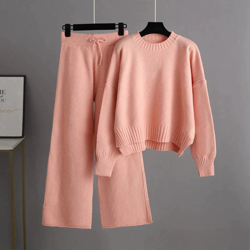 Ysolia Mélanie | Duo tricot d'hiver : Ensemble pull et pantalon large pour un confort ultime