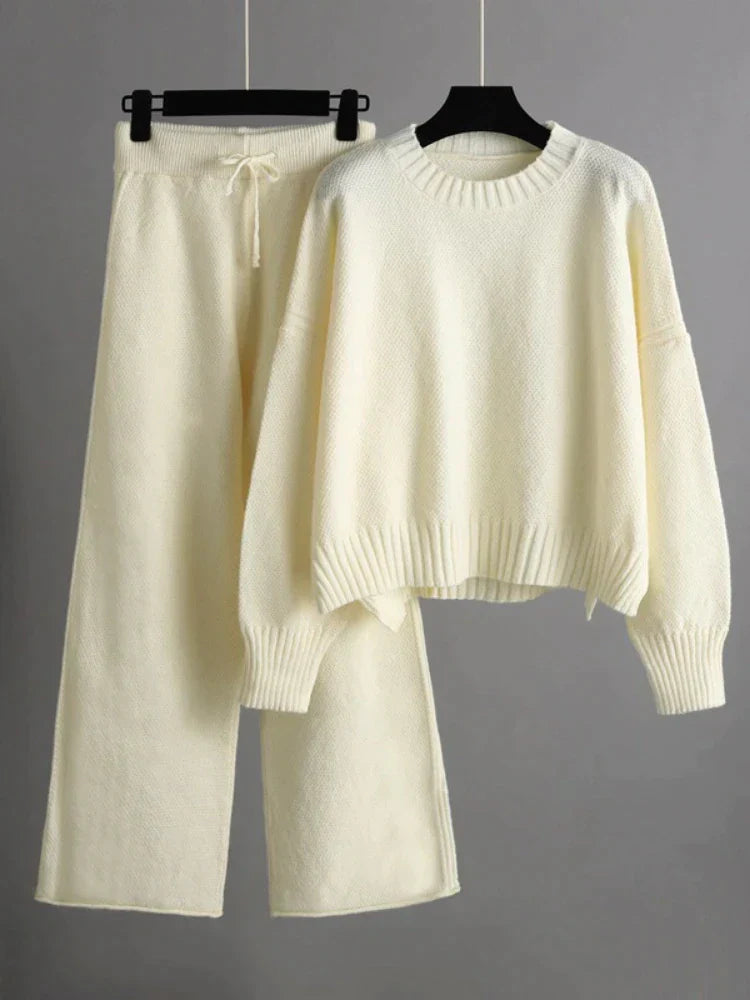 Ysolia Mélanie | Duo tricot d'hiver : Ensemble pull et pantalon large pour un confort ultime