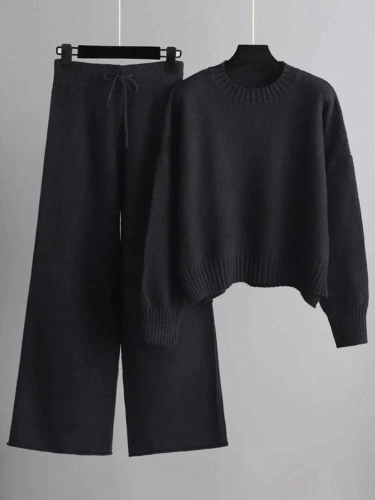 Ysolia Mélanie | Duo tricot d'hiver : Ensemble pull et pantalon large pour un confort ultime