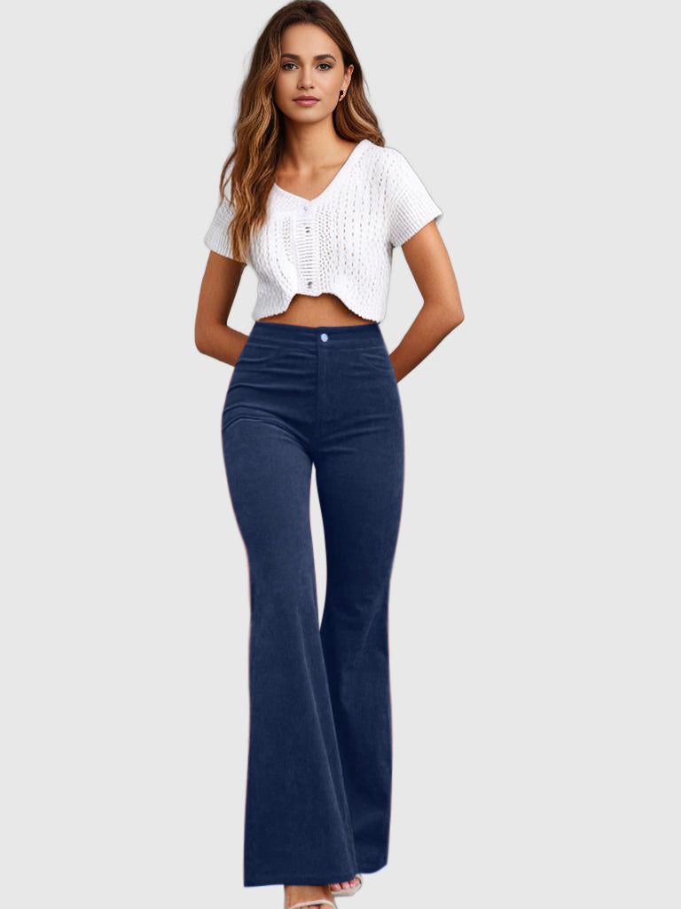 Pantalon évasé VelvetFlares pour femme | Tissu en velours côtelé confortable | Tendance et moulante | Parfait pour la vie quotidienne et les loisirs