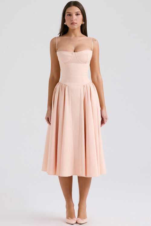 BrisaTwirl Ballerina Corset Midi Dress | Elegant design | Perfect for weddings &amp; parties