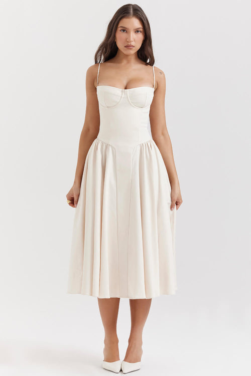 BrisaTwirl Ballerina Corset Midi Dress | Elegant design | Perfect for weddings &amp; parties