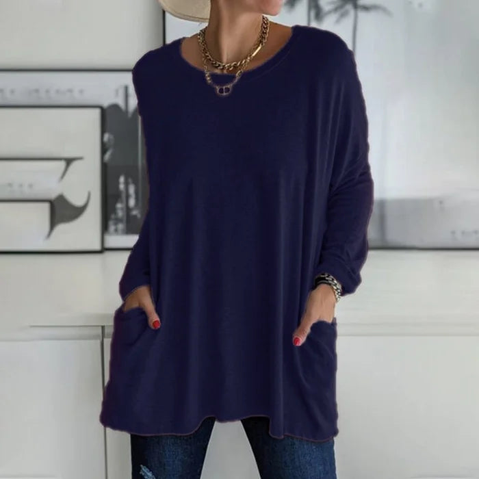 Amandra Mode Tunika Oberteil | Bequem & Stilvoll | Rundhals, Langarm, Mit Tasche