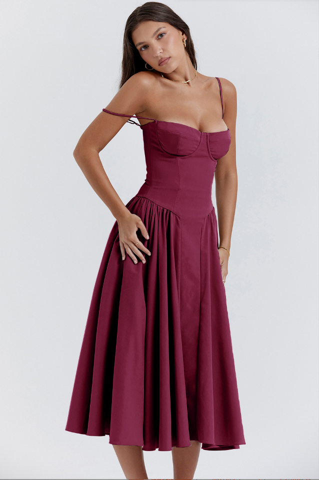 Velisra Sleeveless Corset Midi Dress | Figure-hugging &amp; Elegant | Perfect for special occasions 
