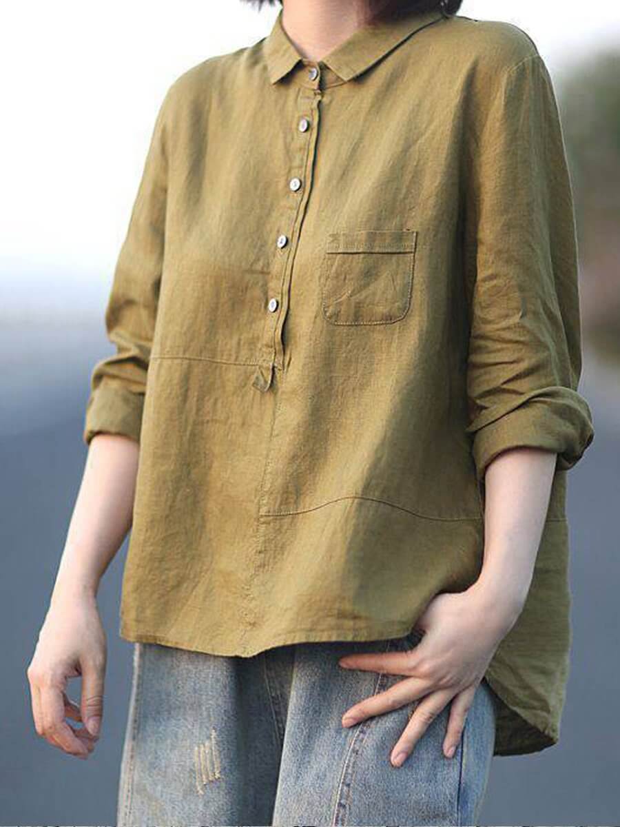 LumaShade Women's Long-Sleeved Shirt with Lapel Collar | Cotton &amp; Linen | Timeless Classic