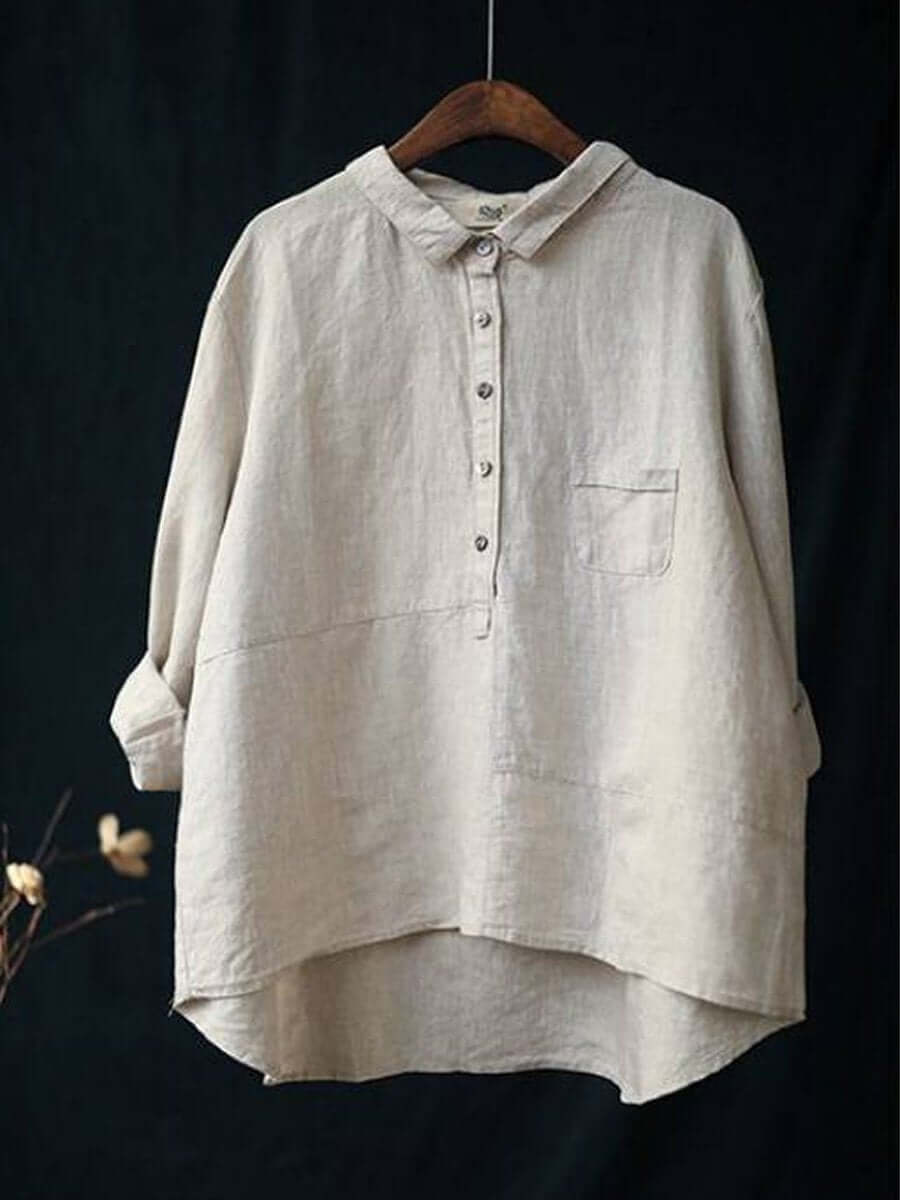 LumaShade Women's Long-Sleeved Shirt with Lapel Collar | Cotton &amp; Linen | Timeless Classic