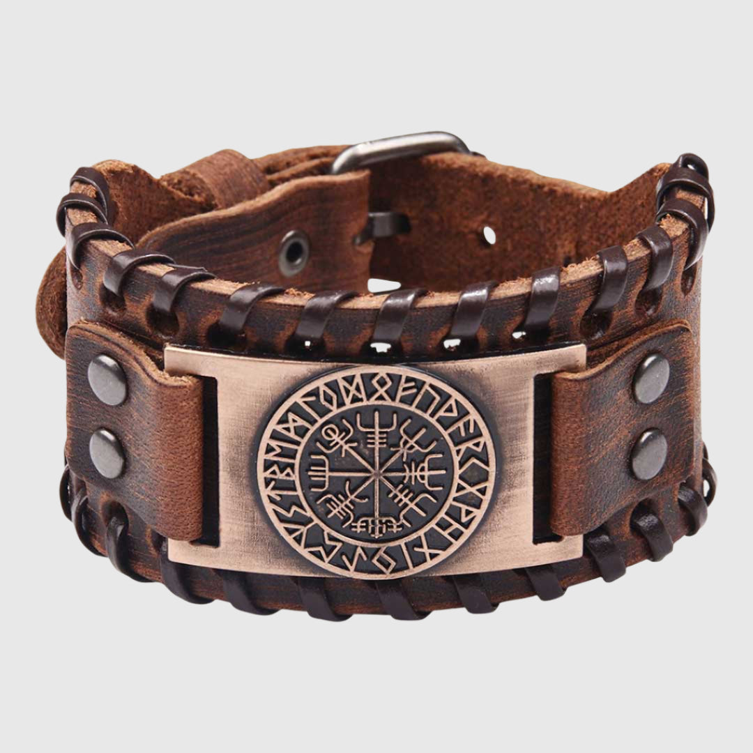 Bracelet Boulder | Bracelet | Bracelet Viking | Bracelet en cuir marron avec rivets et pendentif